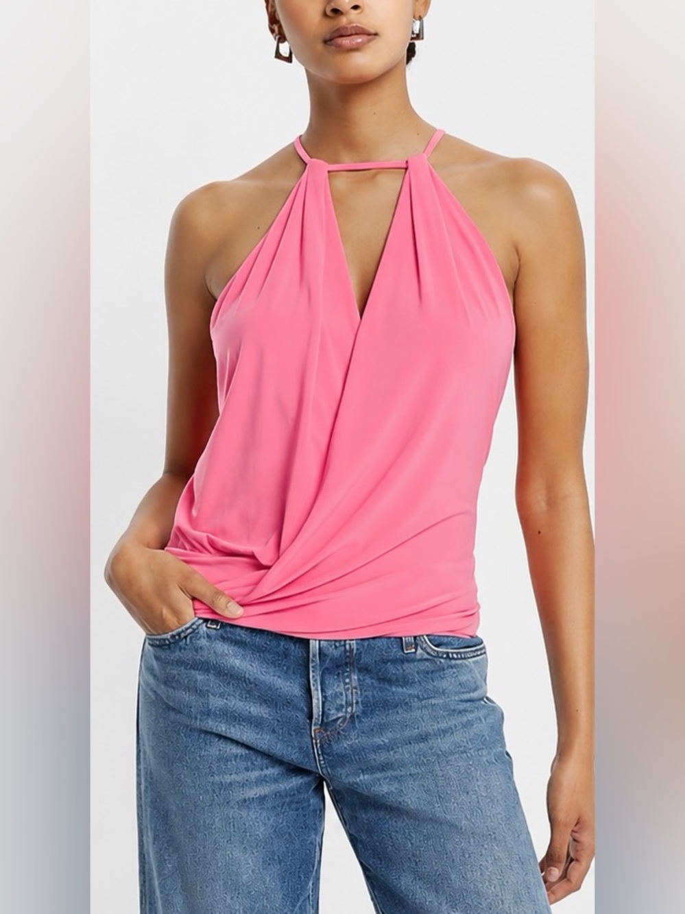 Express Pink Halter Surplice Drape Tank